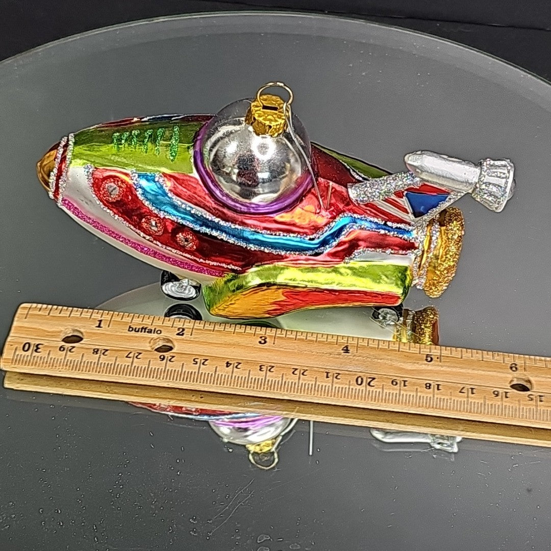 Glass Airplane Space Ship Christmas Ornament Rare Collectable 5.5 Inch