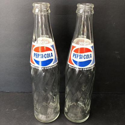 Vintage X2 Pepsi - Cola Glass Bottles 300ml  Money Back Swirl Pattern No Caps CA