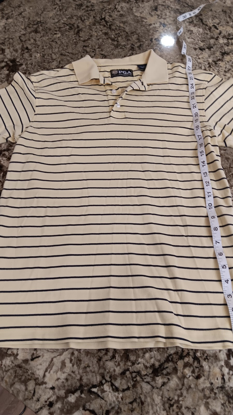 PGA Authentic Small Mens T-Shirt Yellow With Navy Blue Stripes TH