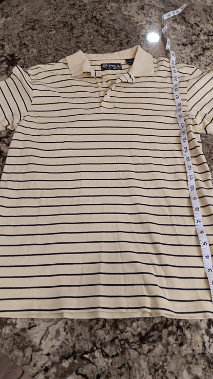 PGA Authentic Small Mens T-Shirt Yellow With Navy Blue Stripes TH