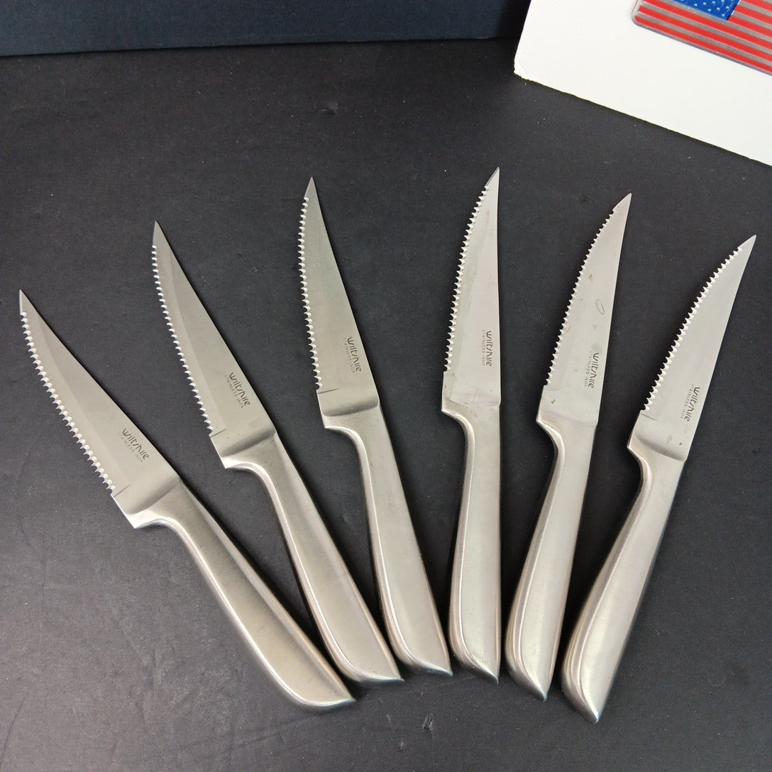 6 Wiltshire Steak Knifes Brushed Stainless Steel INOX Large Handle CN