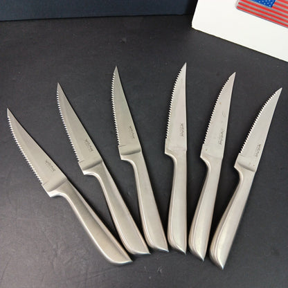 6 Wiltshire Steak Knifes Brushed Stainless Steel INOX Large Handle CN