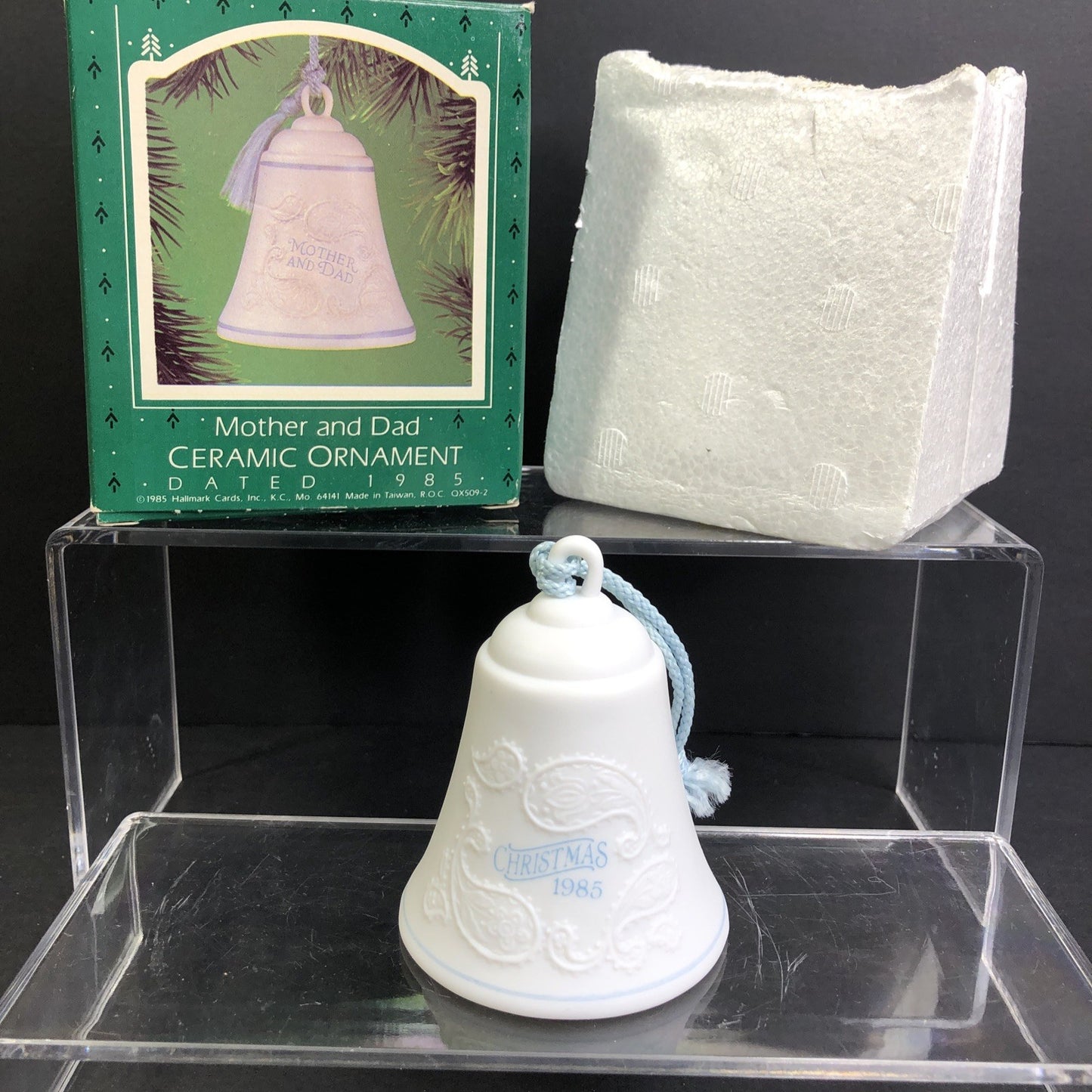 Hallmark Bell Mother And Dad Ceramic Ornament Dated 1985 Keepsake Christmas TW