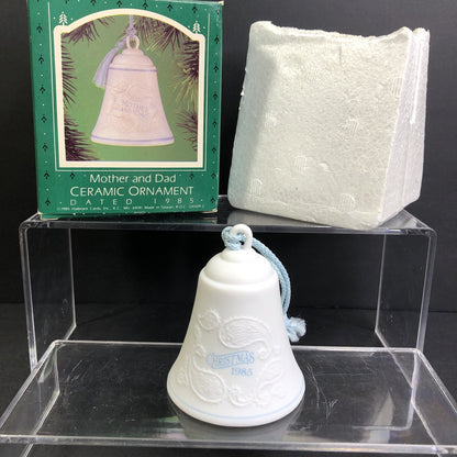 Hallmark Bell Mother And Dad Ceramic Ornament Dated 1985 Keepsake Christmas TW