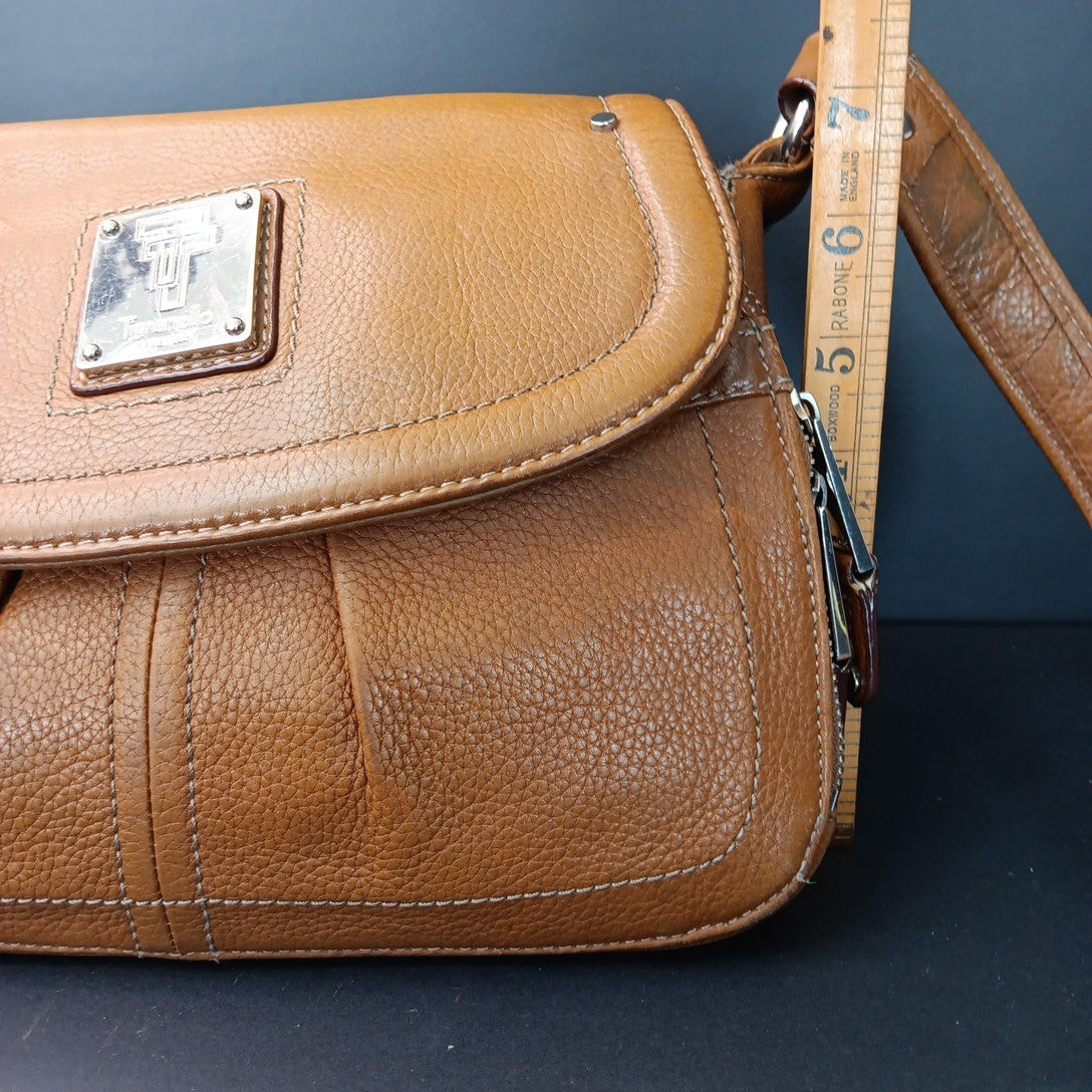 Tignanello Leather Brown Hobo Handbag Magnetic Zip Close Purse With Defects CN