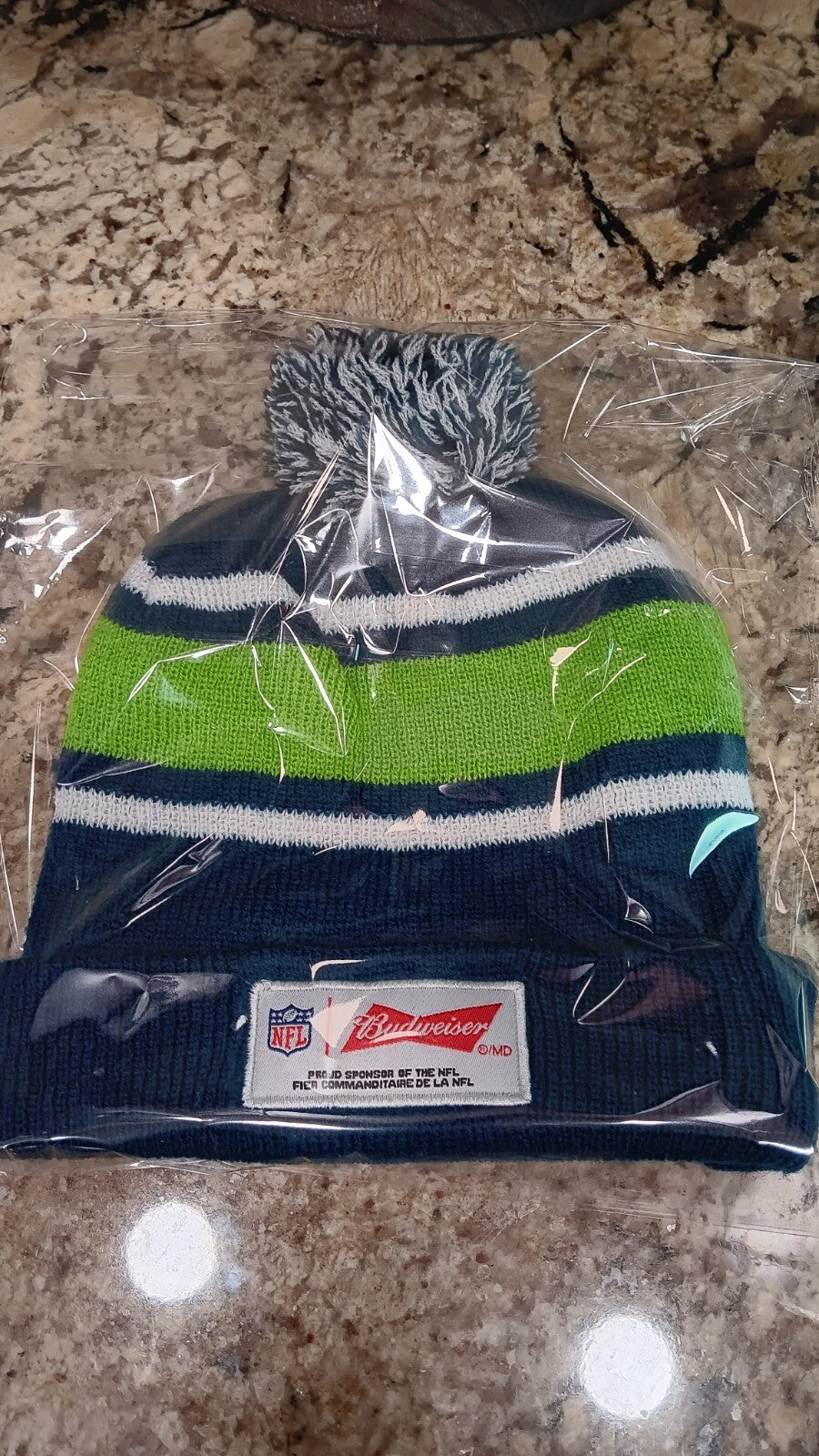 Seattle Seahawks Hat Beanie Toque Blue Green NFL Football Budweiser Cuffed Mens
