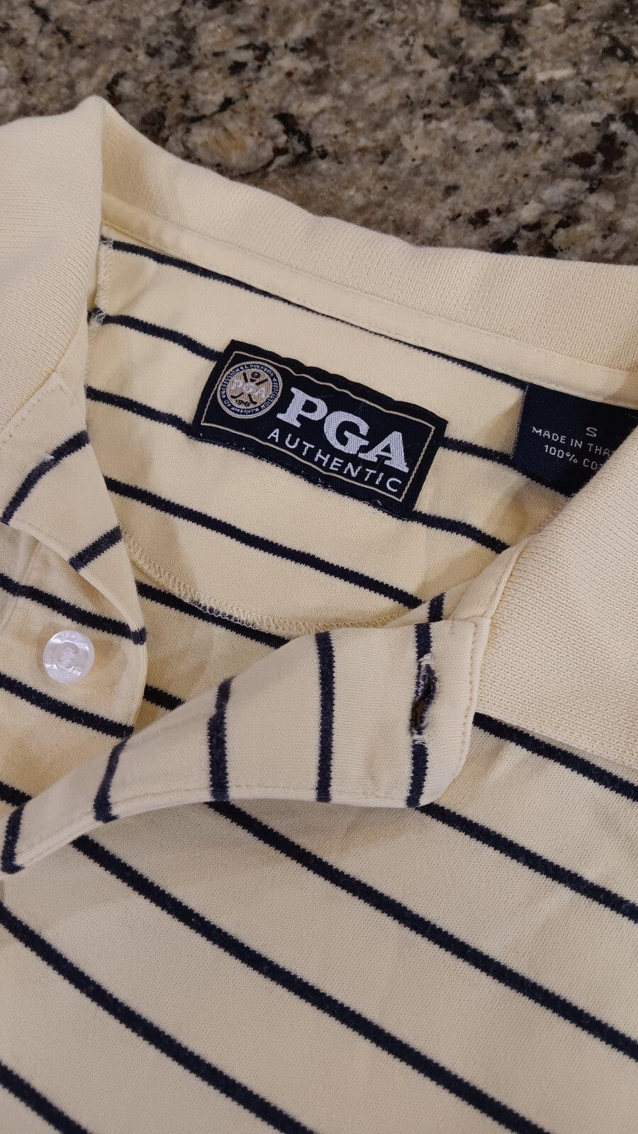 PGA Authentic Small Mens T-Shirt Yellow With Navy Blue Stripes TH