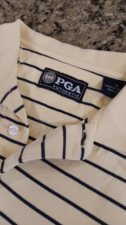 PGA Authentic Small Mens T-Shirt Yellow With Navy Blue Stripes TH