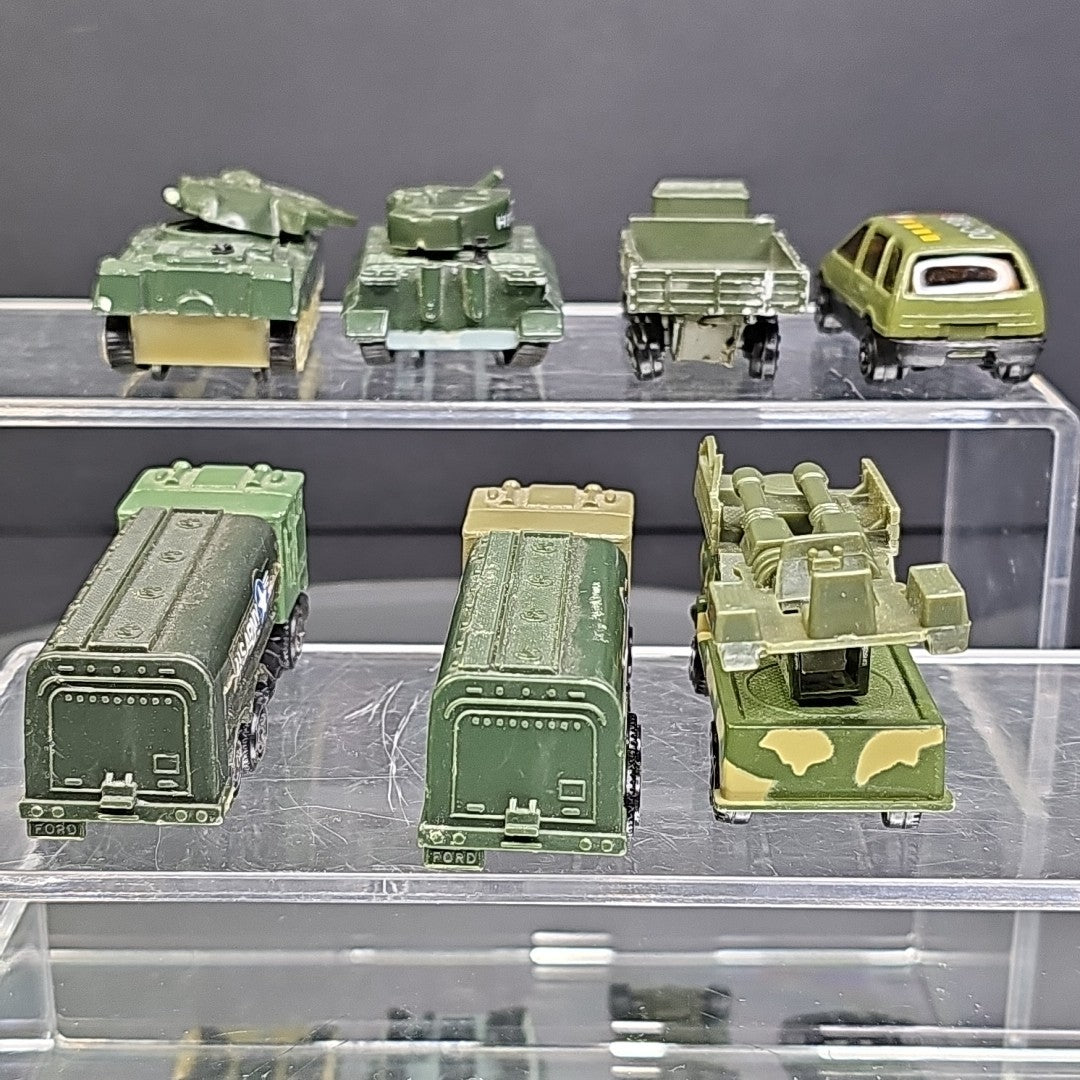 Military Trucks Cars Tanks 7pcs Toy Cars Vintage Camouflage Well Used Condition