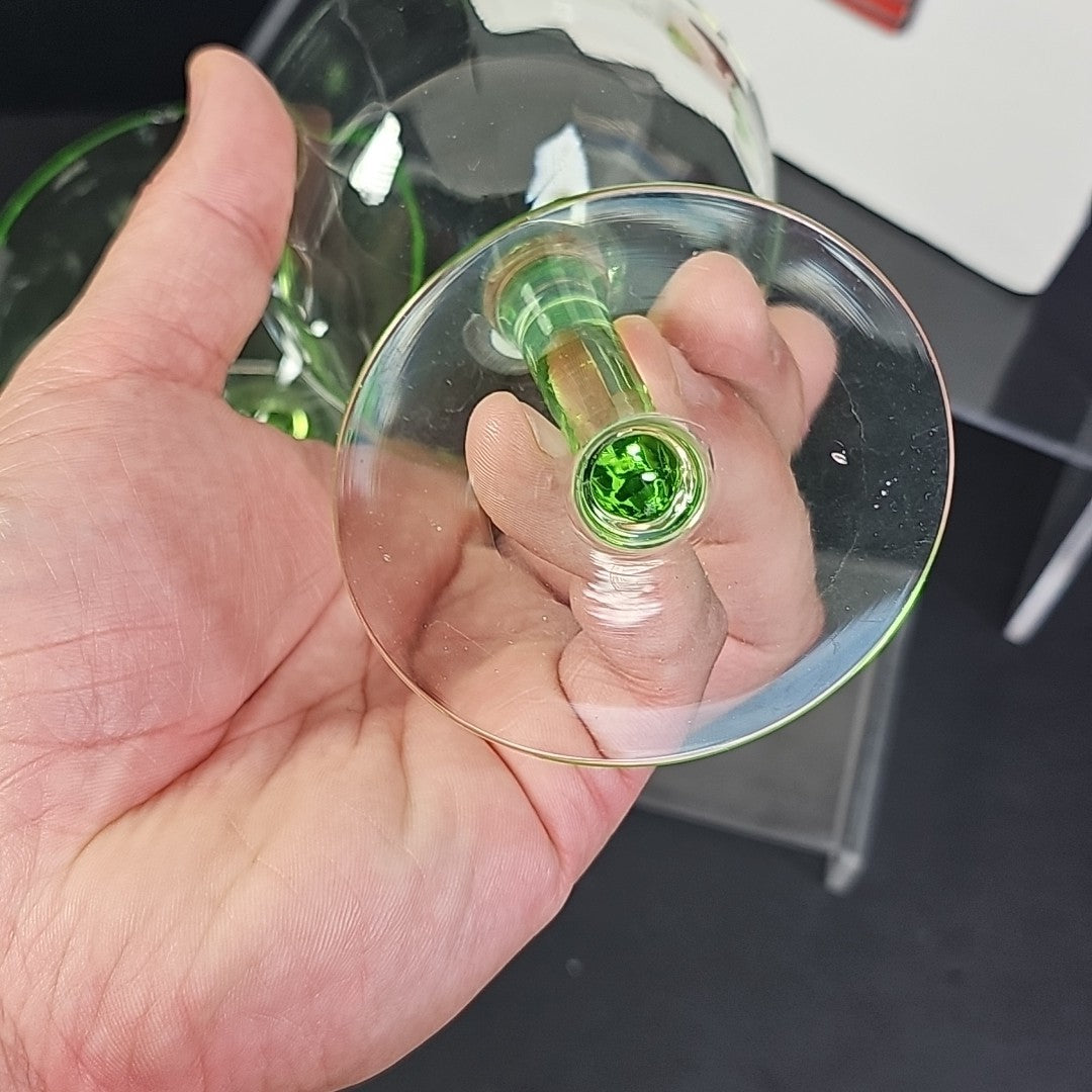 Vintage Uranium Glass Stemmed Wine Goblets  Set of 2 Glows Under 395 365