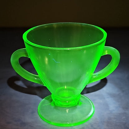 Uranium Glass Depression Glass Geiger UV Tested Sugar And Milk Cups Gorgeous!
