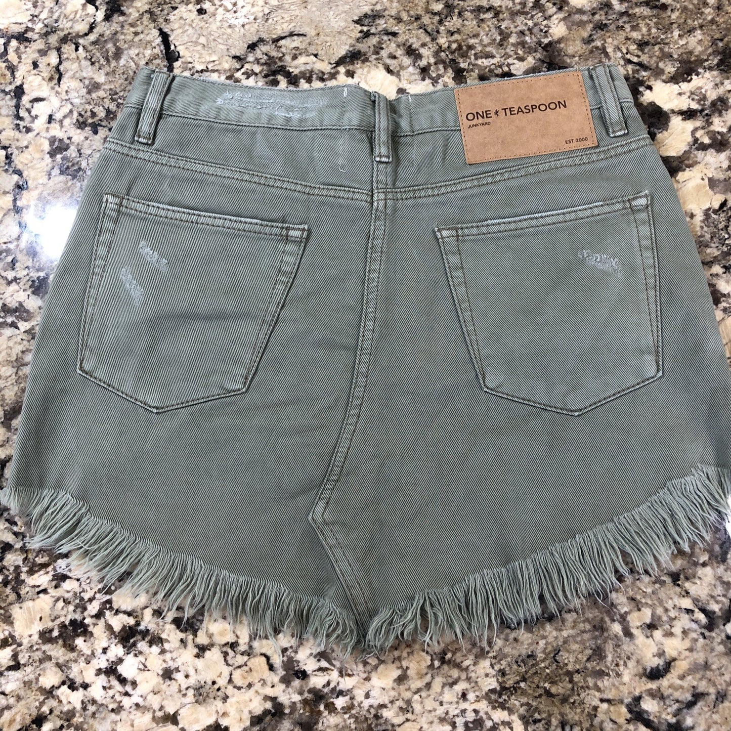 Size 26 One Teaspoon Womens Jean Skirt Olive Green Rips Fringe Grunge CN