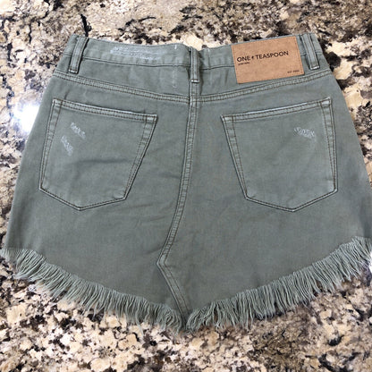 Size 26 One Teaspoon Womens Jean Skirt Olive Green Rips Fringe Grunge CN