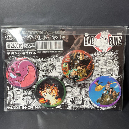 Anime Button 4pc Set Bad Bunz 5.6cm Assorted Characters NEW Sealed Package CN