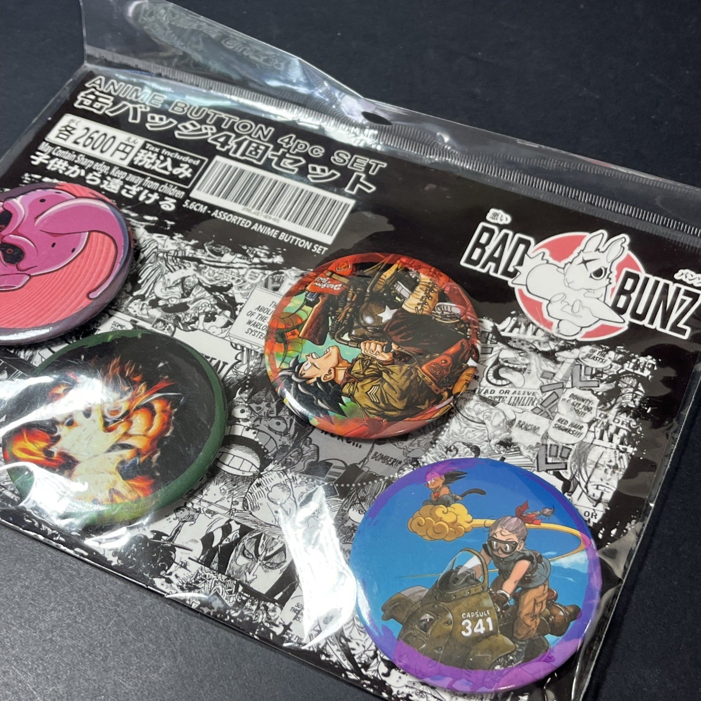 Anime Button 4pc Set Bad Bunz 5.6cm Assorted Characters NEW Sealed Package CN