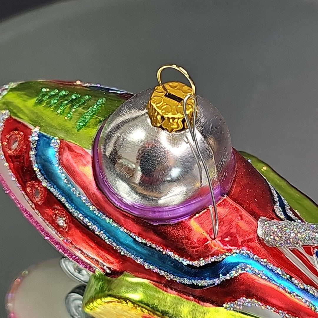 Glass Airplane Space Ship Christmas Ornament Rare Collectable 5.5 Inch