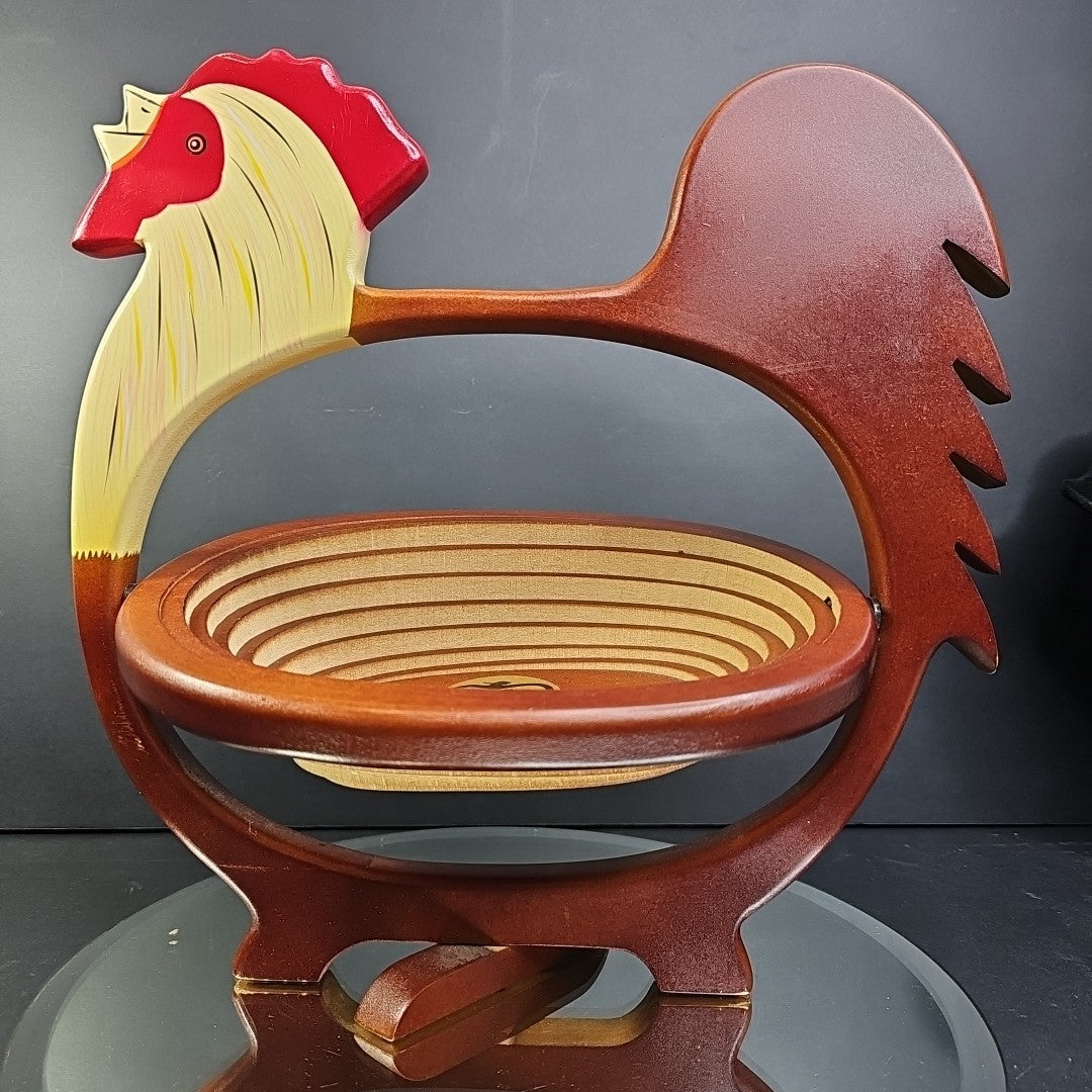 HAWAIIAN MAGIC BASKET  WOODEN ROOSTER  (BREAD BASKET) FARMHOUSE CHIC