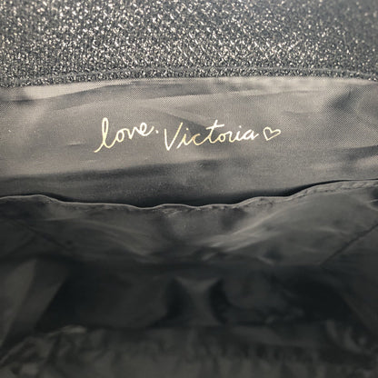 Victoria’s Secret Large Tote Bag Black Silver Heart Logo Handles Shimmery CN