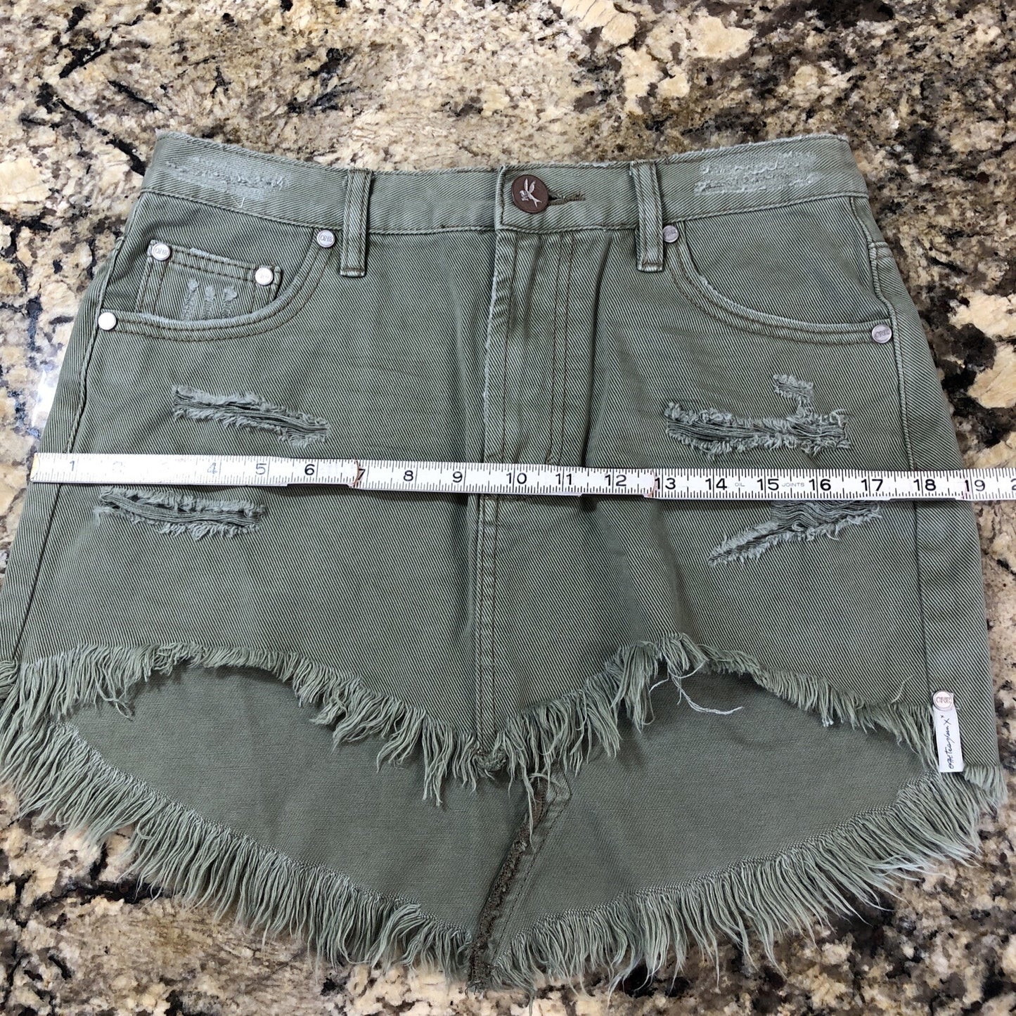 Size 26 One Teaspoon Womens Jean Skirt Olive Green Rips Fringe Grunge CN