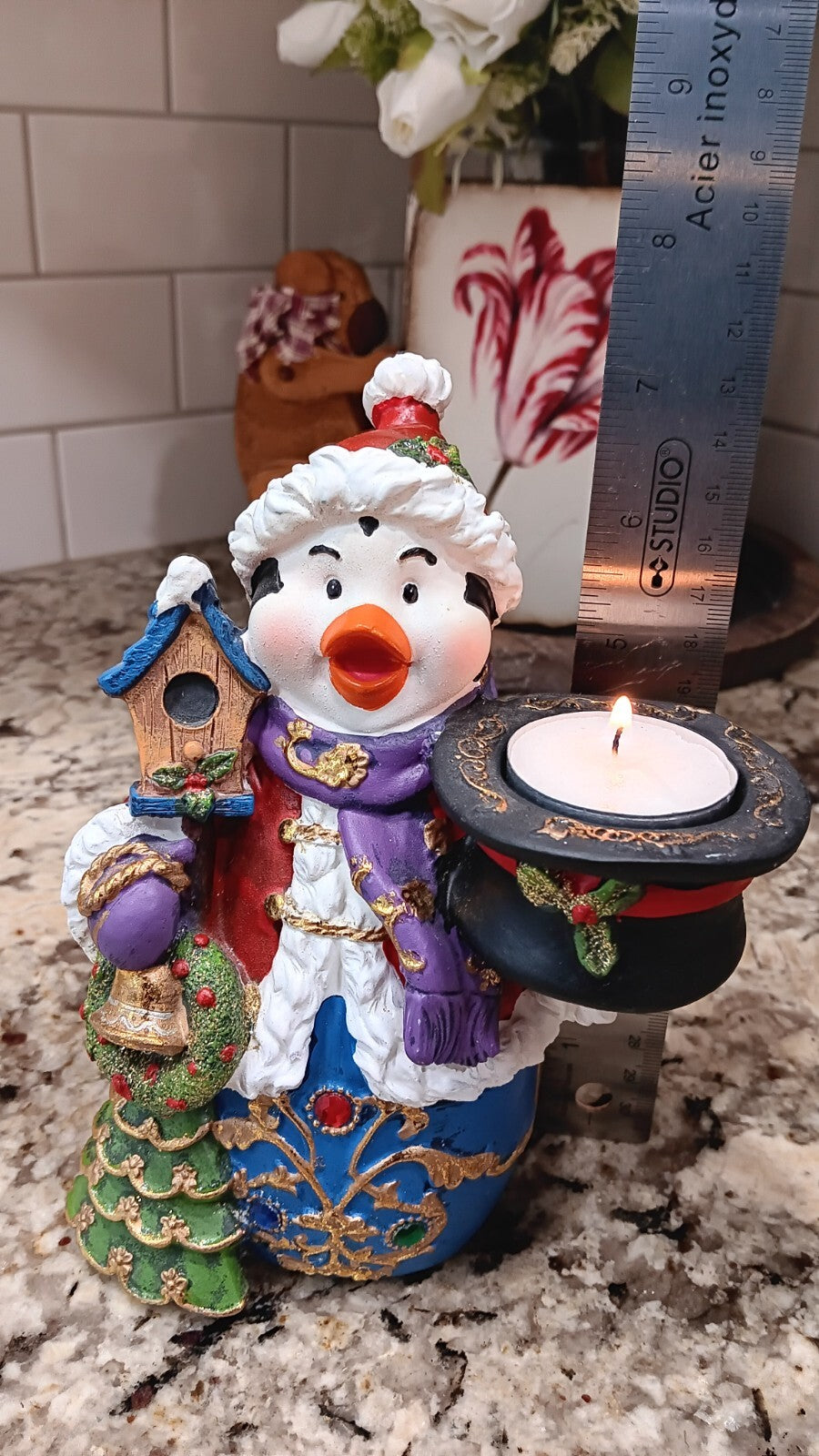 Christmas Decor Penguin Tealight Candle Holder Santa Hat Christmas Tree Bird