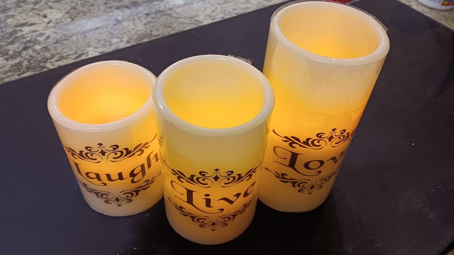 Real Wax! Live Laugh Love Electronic LED Candle SET of 3pcs REAL WAX!