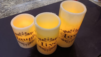 Real Wax! Live Laugh Love Electronic LED Candle SET of 3pcs REAL WAX!