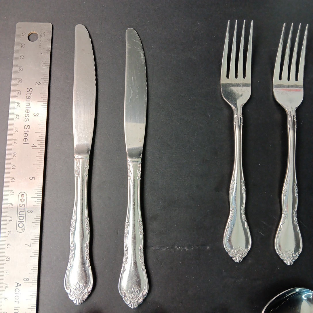 14pc Stainless Steel Korea Flatware Incomplete Set Rose Flowers Fork Knife Spoon