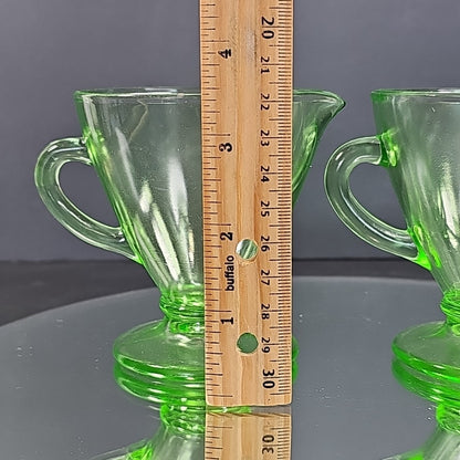 Uranium Glass Depression Glass Geiger UV Tested Sugar And Milk Cups Gorgeous!