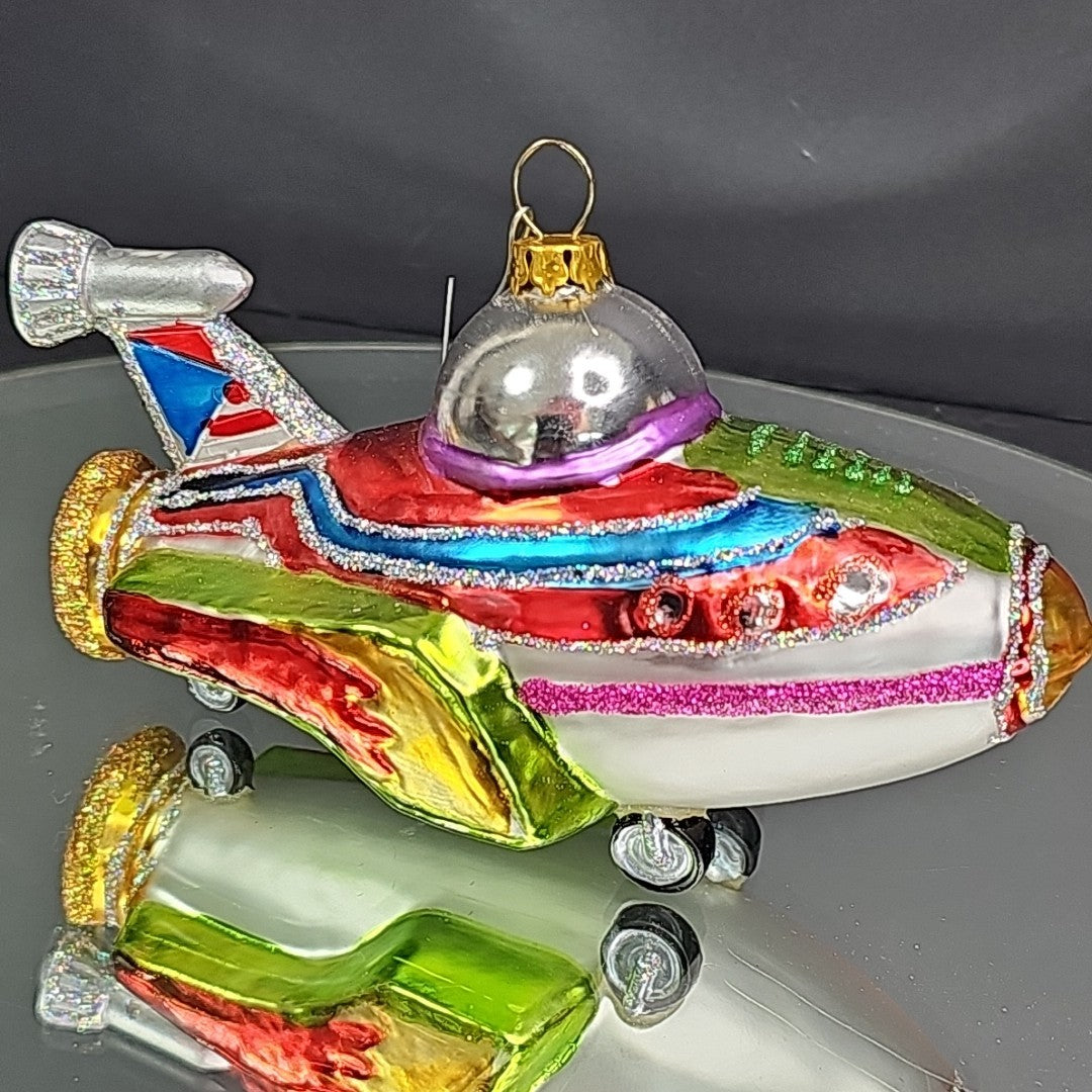 Glass Airplane Space Ship Christmas Ornament Rare Collectable 5.5 Inch