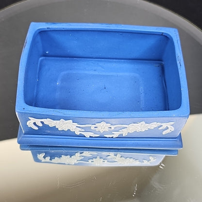 Vintage Ceramic Jewelry Trinket Box Made In Occupied Japan Blue White Art Deco
