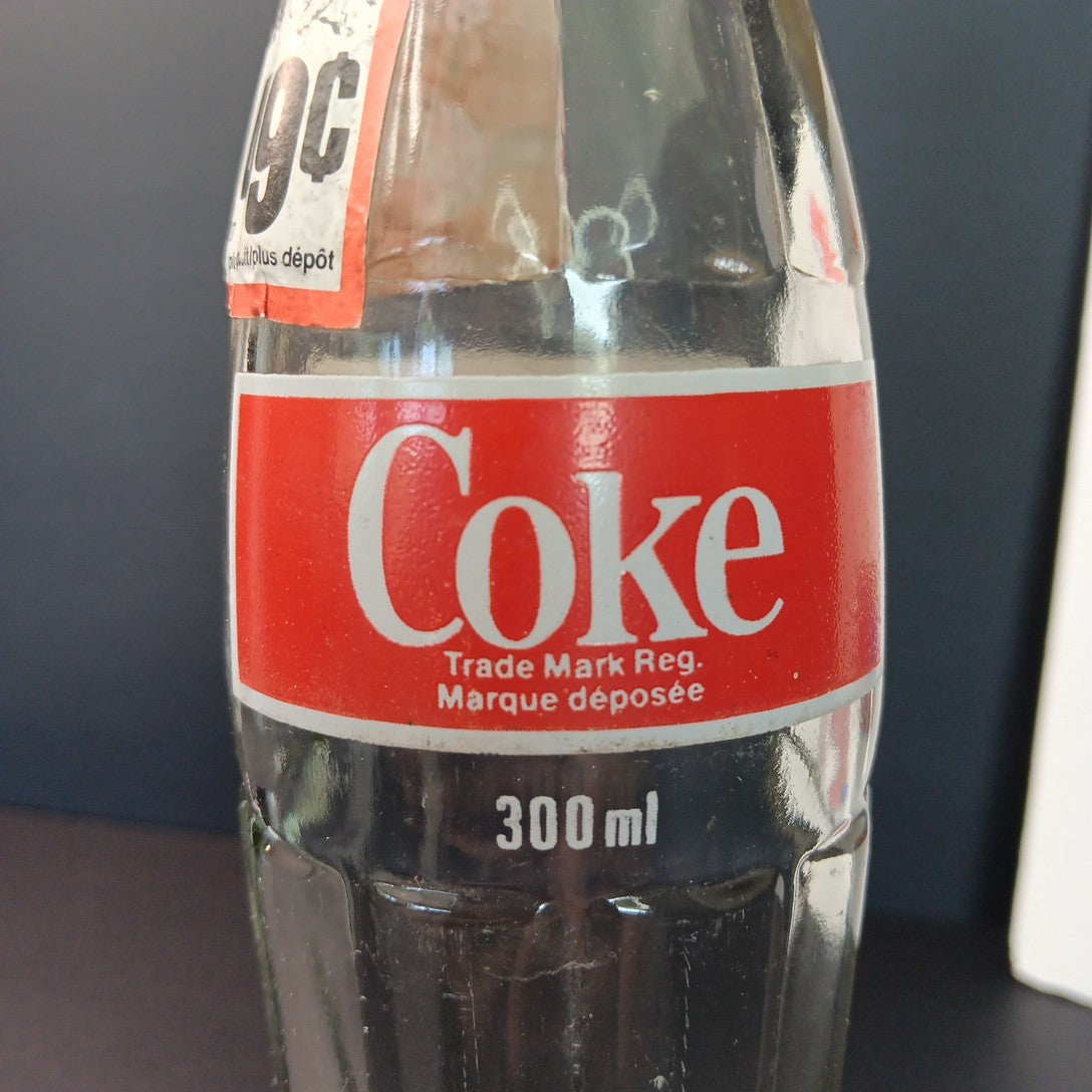 Vintage 1987 Coca Cola Canadian Bottle Buffalo Caps Sticker 300ml Canada ACL