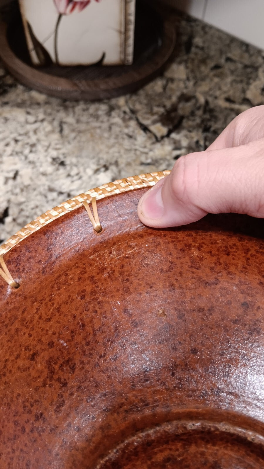 Redware Pottery Bowl With Turtle Design And Basket Weave Trim Handmade X