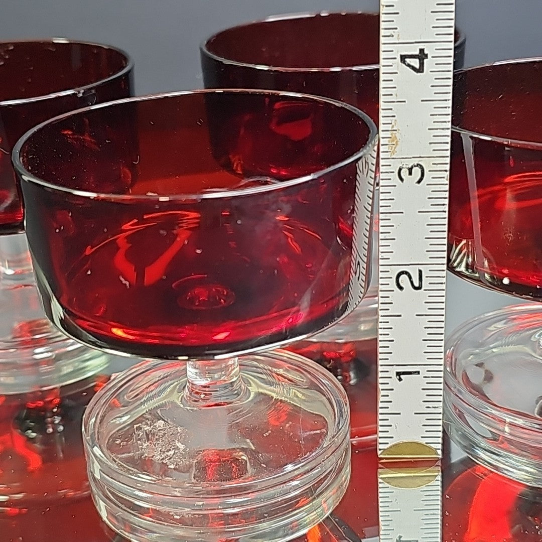 Ruby Red Cavalier Stem Glass 4pcs Dessert Bowls From Luminarc France