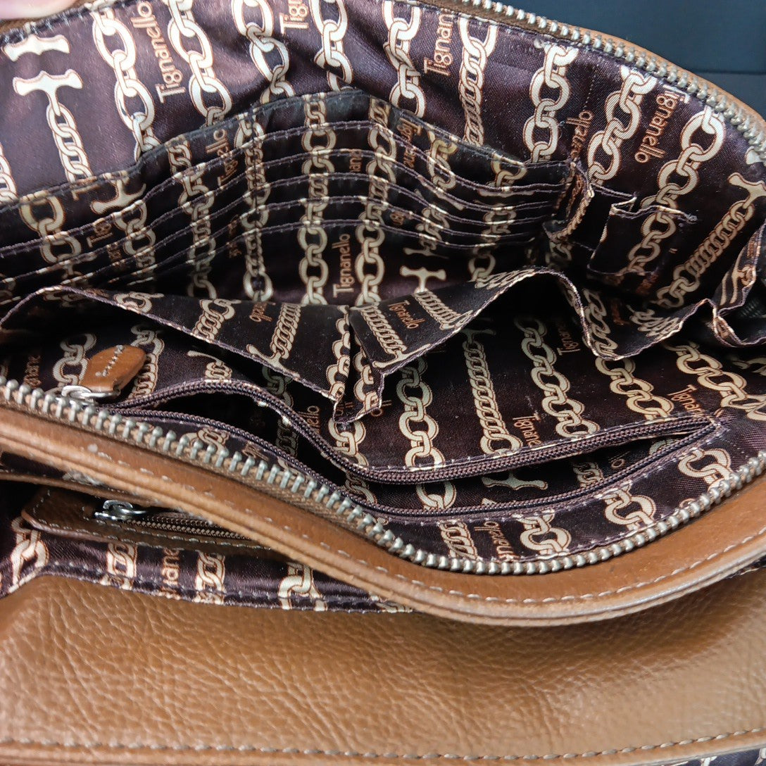 Tignanello Leather Brown Hobo Handbag Magnetic Zip Close Purse With Defects CN