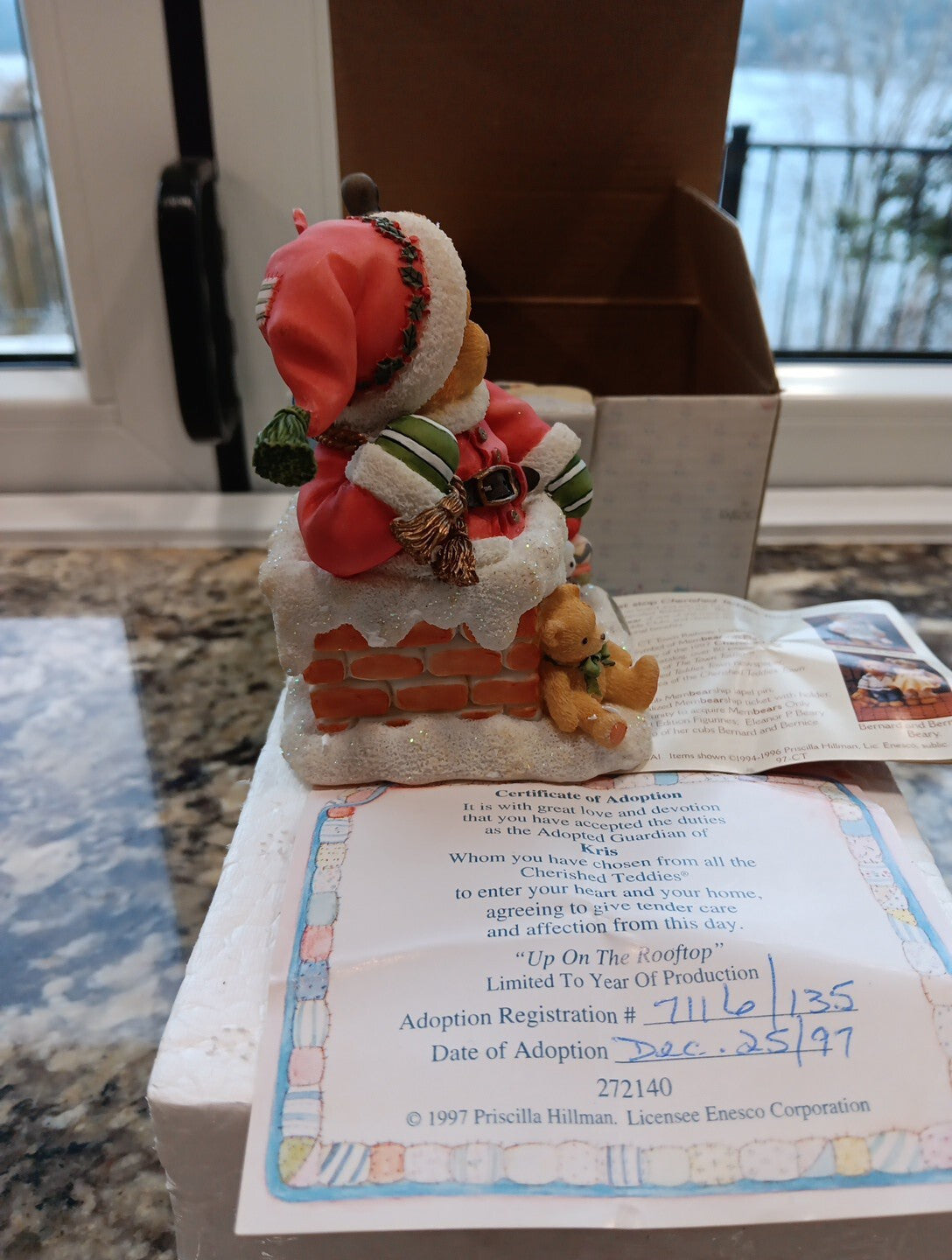 Cherished Teddies Enesco 1997 Kris #272140 "Up On The Rooftop" Vintage BOX CERT