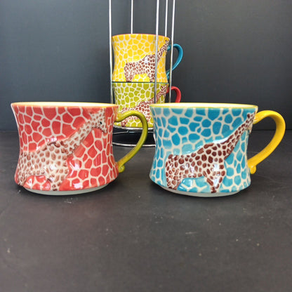 Pier 1 Imports Giraffe Stackable Coffee Tea Mugs Cups Set of 4 Has Crazing CN