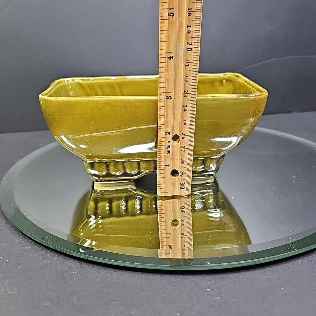 Vintage 404 6 USA Avocado Olive Green Rectangle Footed Pottery Planter
