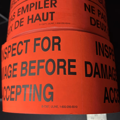 Inspect For Damages / Do Not Double Stack Stickers ULINE S-13071-S-7381 READ US