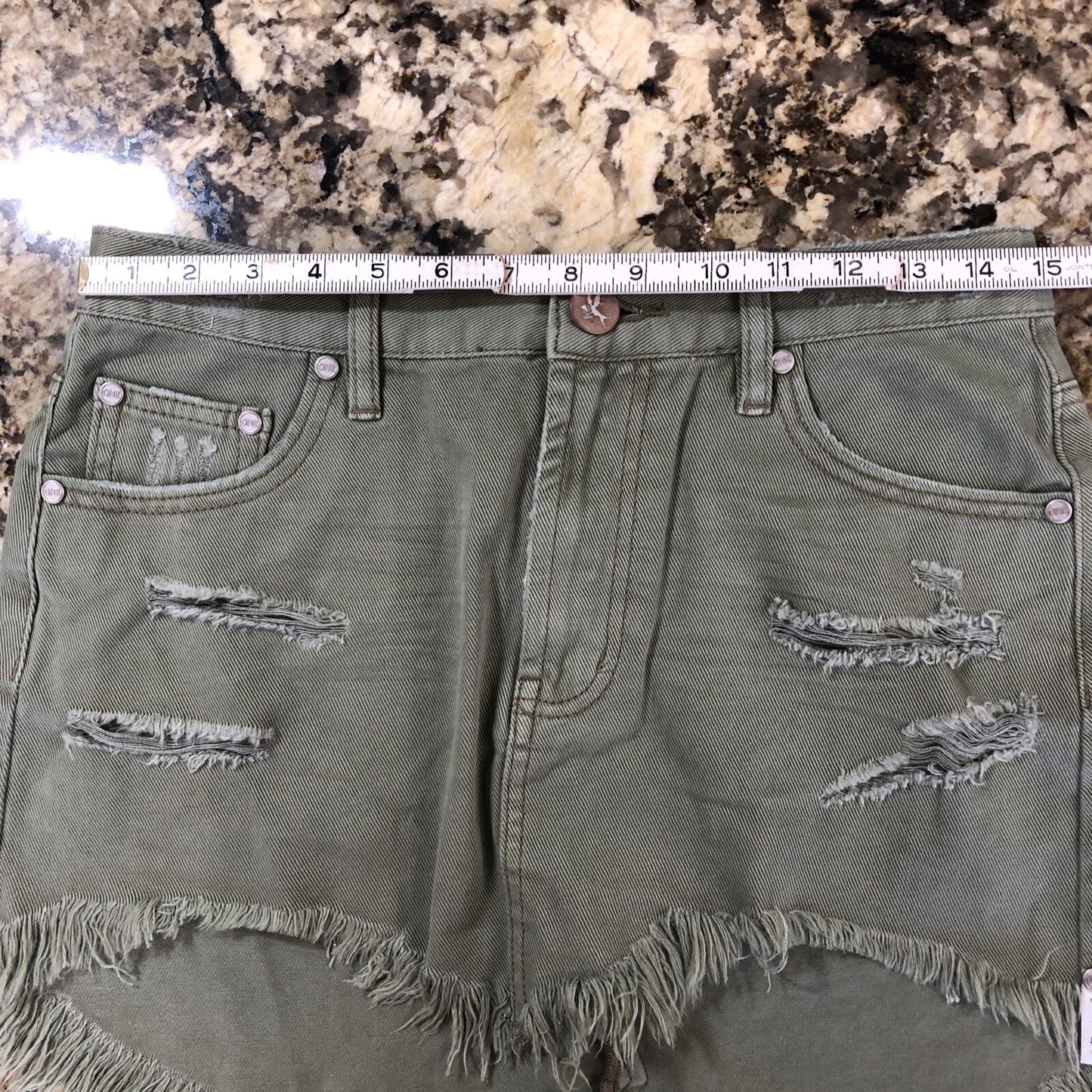 Size 26 One Teaspoon Womens Jean Skirt Olive Green Rips Fringe Grunge CN
