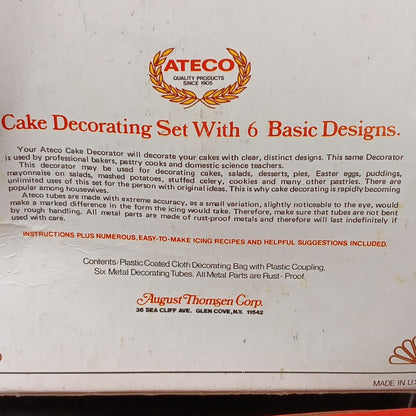 Ateco Pastry Decorating Set 334 c w/ Bag & 6 Metal Icing Tips Tubes Nozzles Vtg