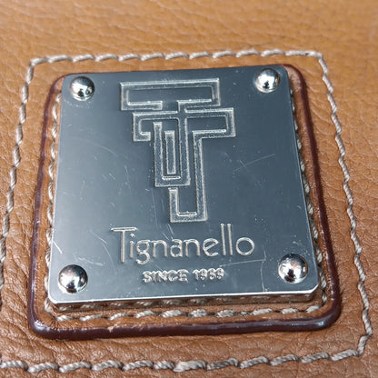 Tignanello Leather Brown Hobo Handbag Magnetic Zip Close Purse With Defects CN