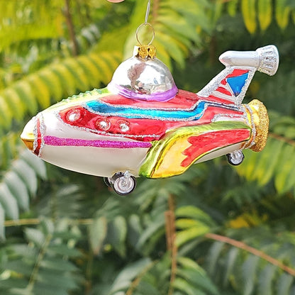 Glass Airplane Space Ship Christmas Ornament Rare Collectable 5.5 Inch