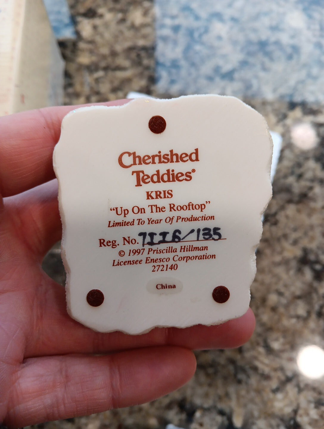 Cherished Teddies Enesco 1997 Kris #272140 "Up On The Rooftop" Vintage BOX CERT