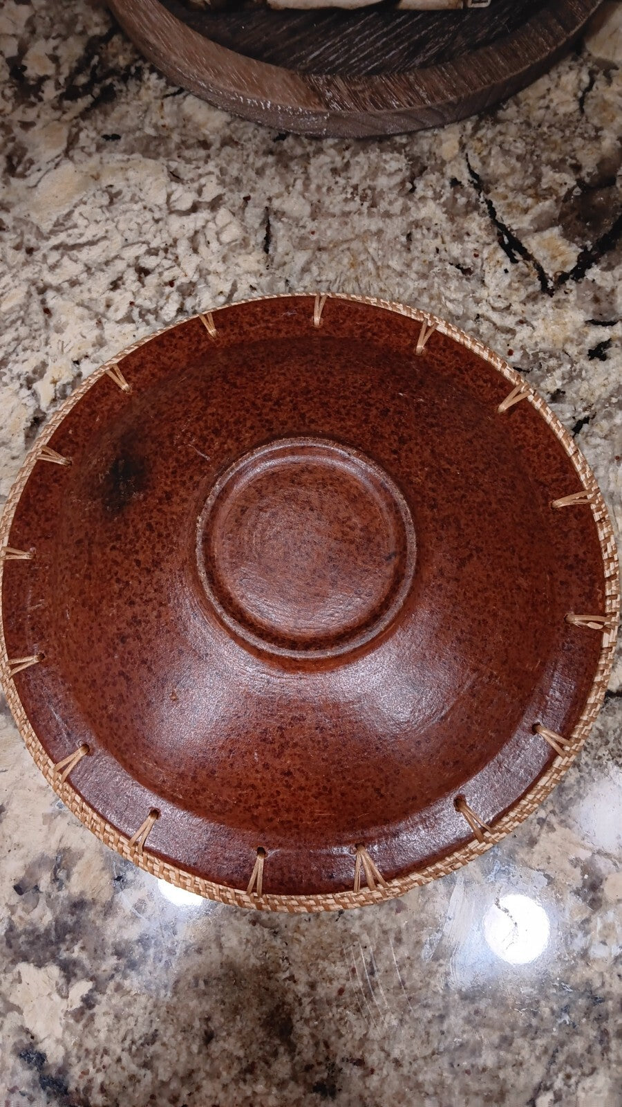 Redware Pottery Bowl With Turtle Design And Basket Weave Trim Handmade X