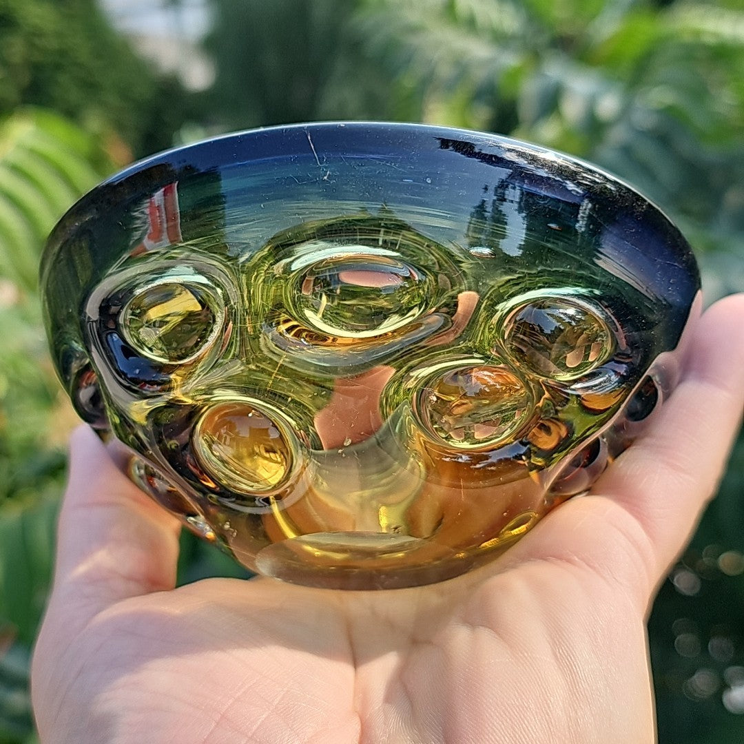 Blue To Amber Fading Bowl Handmade MCM Vintage Heavy Very Cool Piece