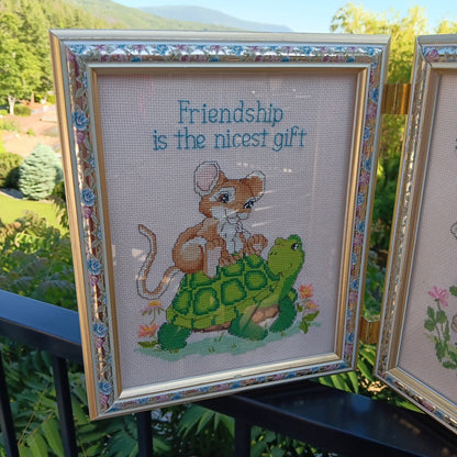 Needlepoint Finished In Frame Desk Decor Gorgeous! Turtle Rabbit Mouse Canada