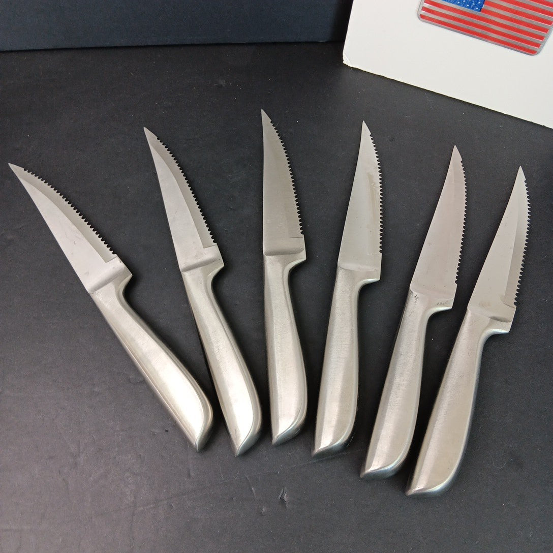 6 Wiltshire Steak Knifes Brushed Stainless Steel INOX Large Handle CN