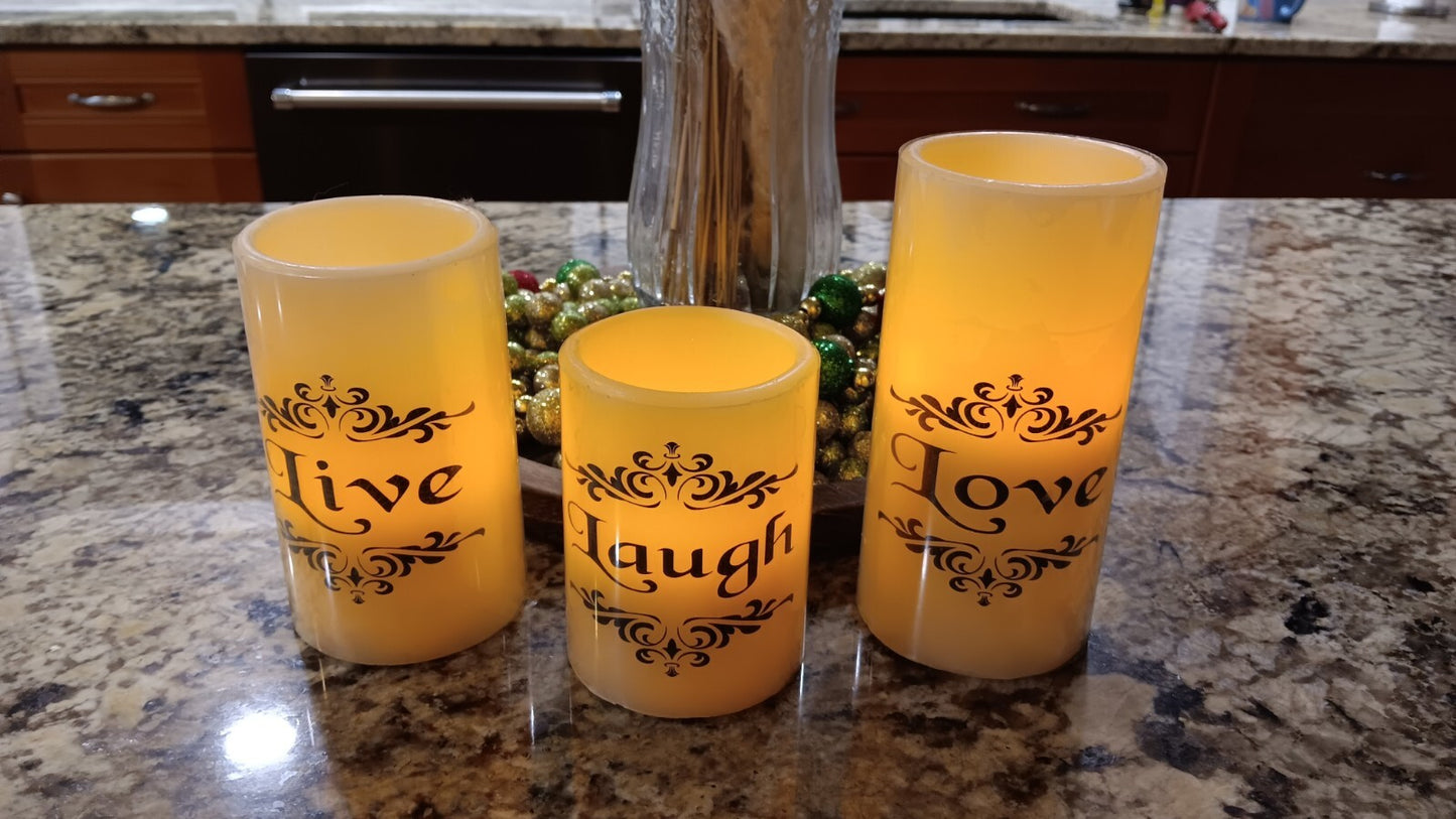 Real Wax! Live Laugh Love Electronic LED Candle SET of 3pcs REAL WAX!
