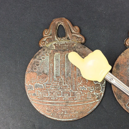 2 Vintage 1947 Metal Art Delphi Paper Letter Clip Holder Greece Read