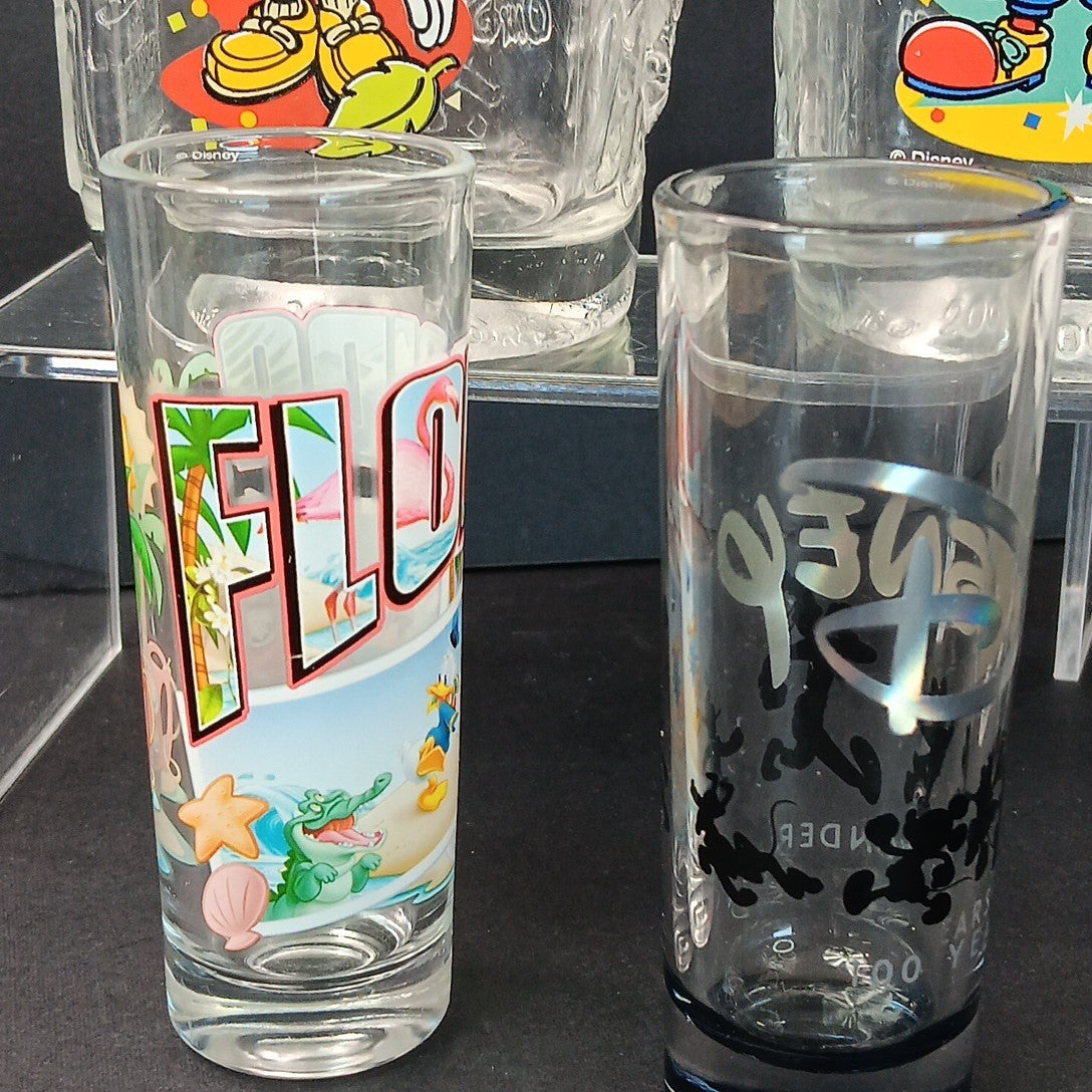2 Disney Cups And 2 Disney Shot Glasses McDonalds France 2000 100 Years Florida
